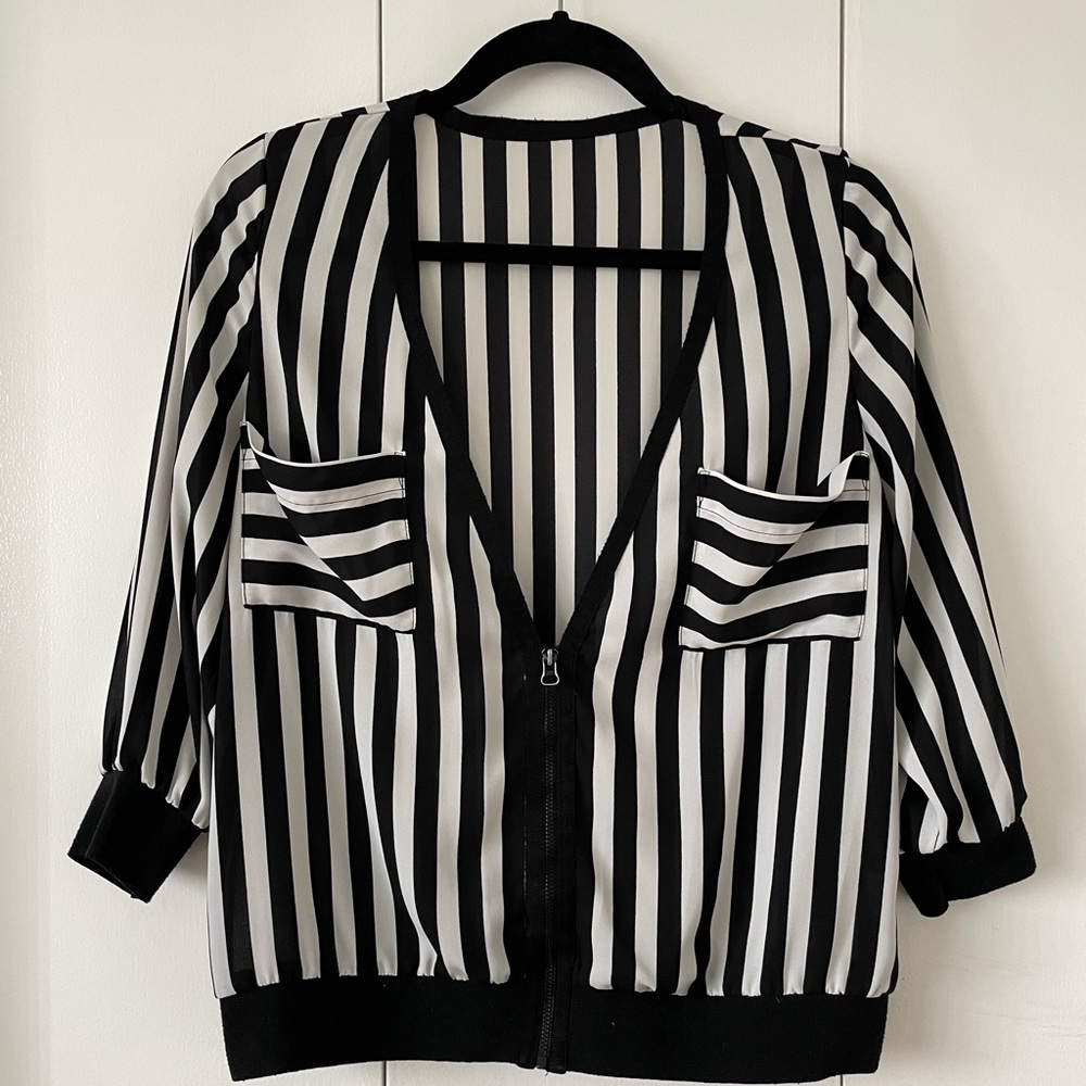 Black and White Striped Women's Blouse